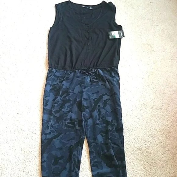 DKNY Sleeveless Camo Drawstring-Waist Jumpsuit in Blue & Black Sz L - Picture 2 of 14